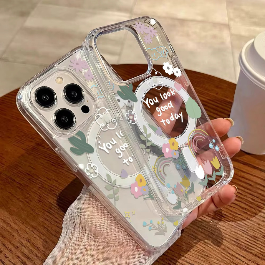 Magnetische Silikon Handyhülle mit Blumenmuster für iPhone 11 bis iPhone 17 Pro Max, stoßfest und transparent - Bild 2