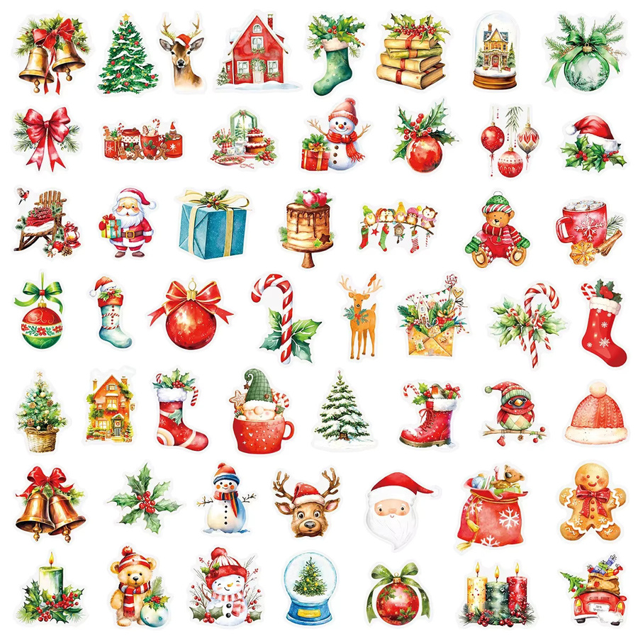 50 Stück GOGOTU Weihnachts Aufkleber Transparent Cartoon Graffiti Dekoration für Fenster und Geschenke Multicolor - Bild 2