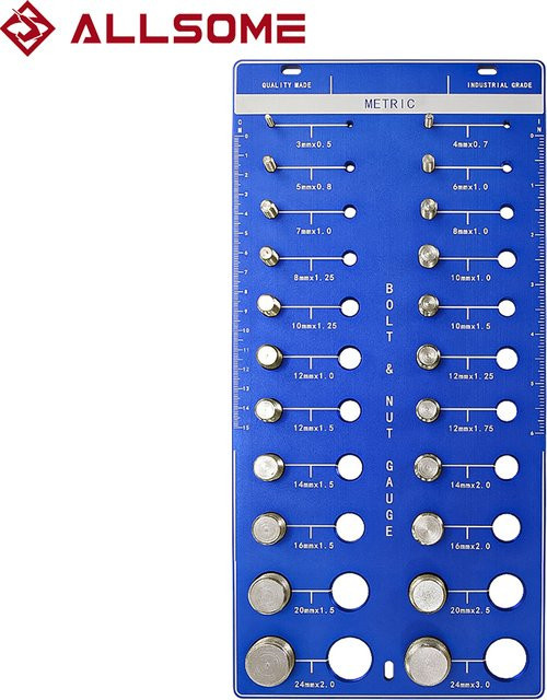 Allsome Gewindeprüfer Set für Mutter und Schraube mit 22 Gewindekennungen in Blau für metrische und Zoll-Größen - Bild 1