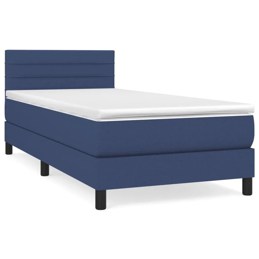 vidaXL Boxspringbett mit Matratze in Blau aus Stoff, Hybrid-Modell mit Taschenfederkern, B/T: 100 x 200 cm - Bild 2