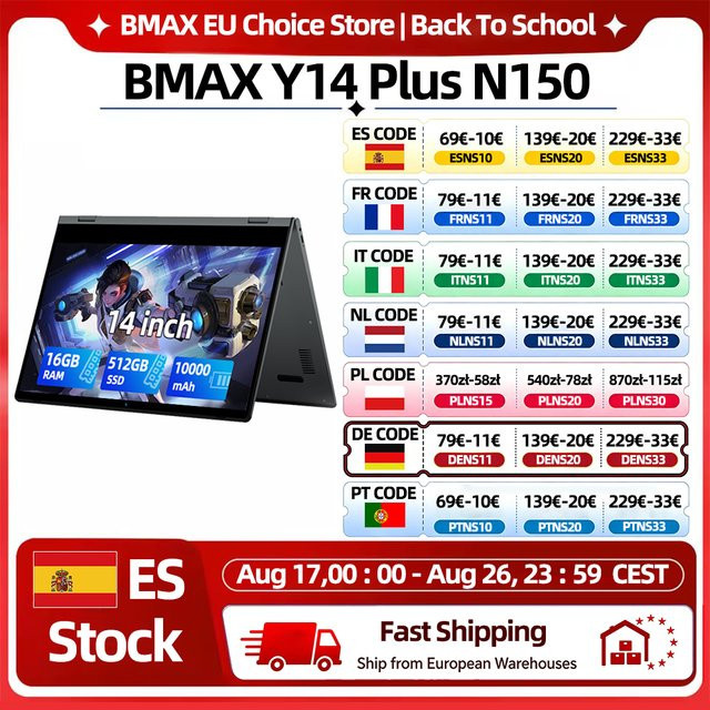 BMAX Y14 Plus Laptop mit 14 Zoll IPS FHD Display, Intel N150, 16GB RAM, 512GB SSD, Windows 11, 10000mAh Akku, Grau - Bild 1