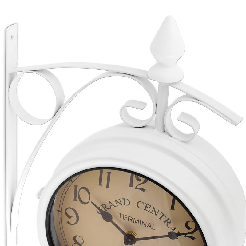 Deuba® Bahnhofsuhr im Retrolook, zweiseitige analoge Wanduhr aus Metall in Weiß, Durchmesser: 32,5 cm - Bild 4