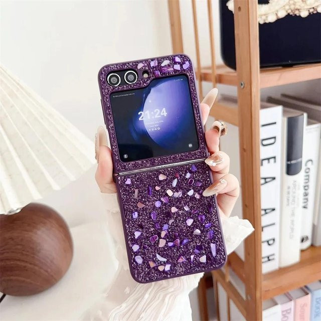 Luxus Glitzer Diamant Handyhülle für Samsung Galaxy Z Flip 5, Z Flip 4 und Z Flip 3 in Bunt/Lila, stoßfeste Bling Hülle - Bild 1
