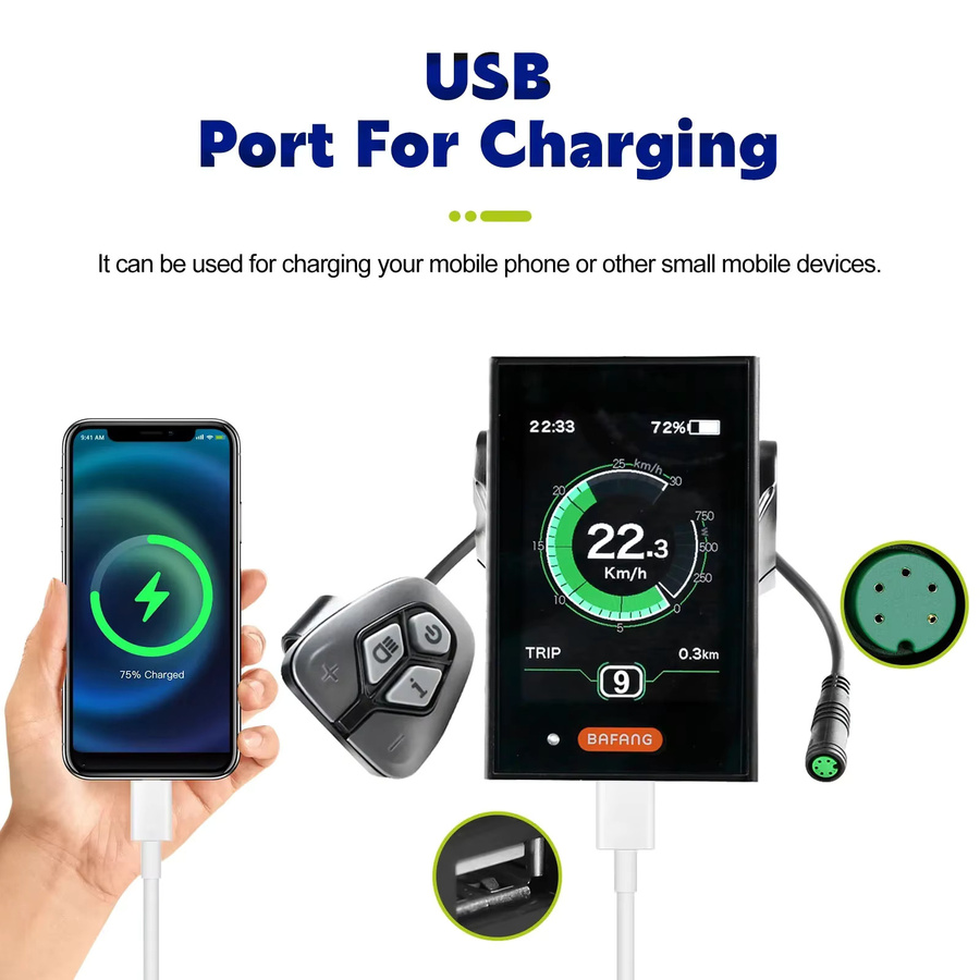 Bafang DPC18 Original Display für Elektrofahrräder mit USB-C Port, Schwarz, 5-Pin Weiblich UART, passend für 8fun BBS E-Bike Mittelmotoren - Bild 2