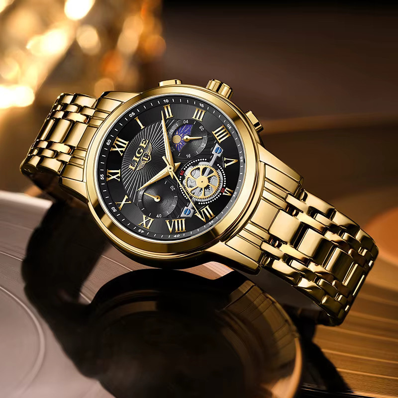 LIGE Armbanduhr Chronograph, Quarz, Edelstahl, Gold, Bicolor, Damen - Bild 2