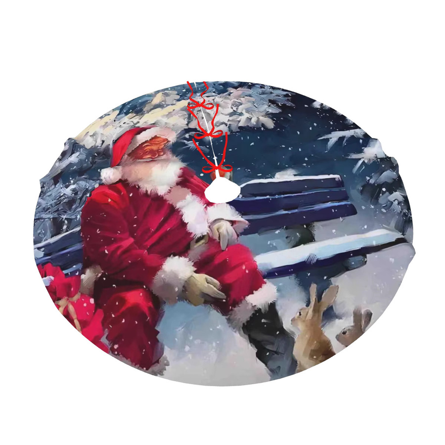 VIKAMA Weihnachtsbaum Rock mit Weihnachtsmann und Schneeszene, rund, Textil, Mehrfarbig - Bild 1