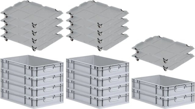 PROREGAL SparSet 10x Eurobox NextGen Grip mit Auflagedeckel und 4 schwarzen Schiebeschnappverschlüssen, Grau, H x B x T: 12 x 40 x 60 cm, 23 Liter - Bild 1