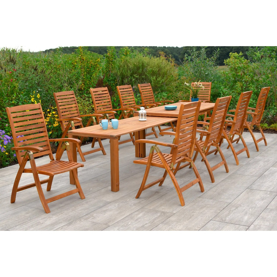 Merxx Gartenmöbelset Paraiba aus Akazienholz in Beige, 11-teilig mit ausziehbarem rechteckigem Tisch und 10 Klappsesseln, B/T/H: 185 x 114 x 90 cm - Bild 2