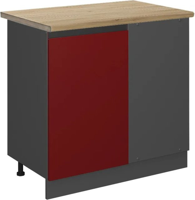 Vicco R-Line Eckunterschrank für die Küche, Rot/Anthrazit mit Eiche-Optik, B/T/H: 86 x 60 x 81,6 cm - Bild 1