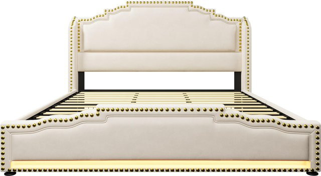 AB Store Polsterbett mit 4 Schubladen und LED-Stimmungsbeleuchtung in Beige, H x B x T: 120 x 214 x 189 cm - Bild 1