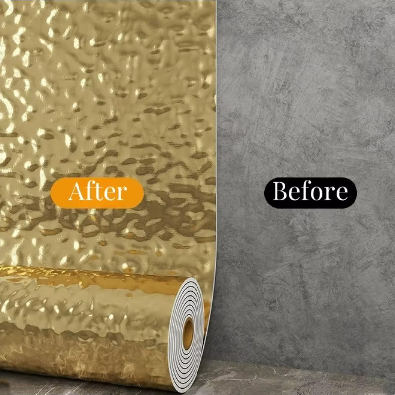 Libertas Wandaufkleber in Wellenoptik mit Spiegeloberfläche, abstrakte Schaumstoff-Tapete für dein Wohnzimmer in Gold oder Silber - Bild 2