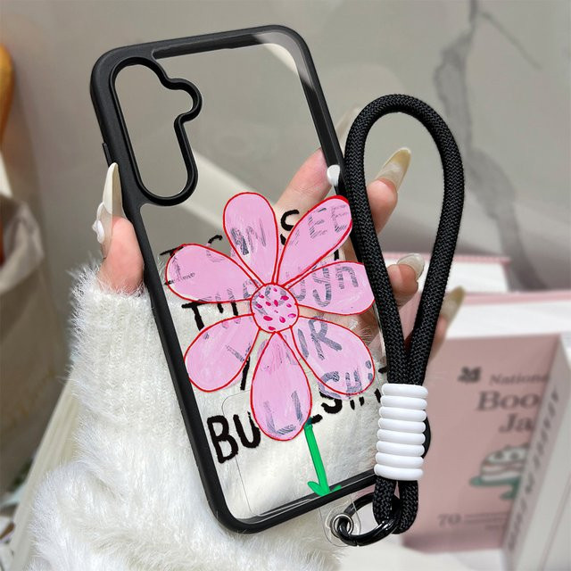 Transparente Blumen-Handyhülle mit Lanyard für Samsung Galaxy S26 Ultra, S25, S24, S23 und A-Serie, harte Acryl-Schutzhülle - Bild 1