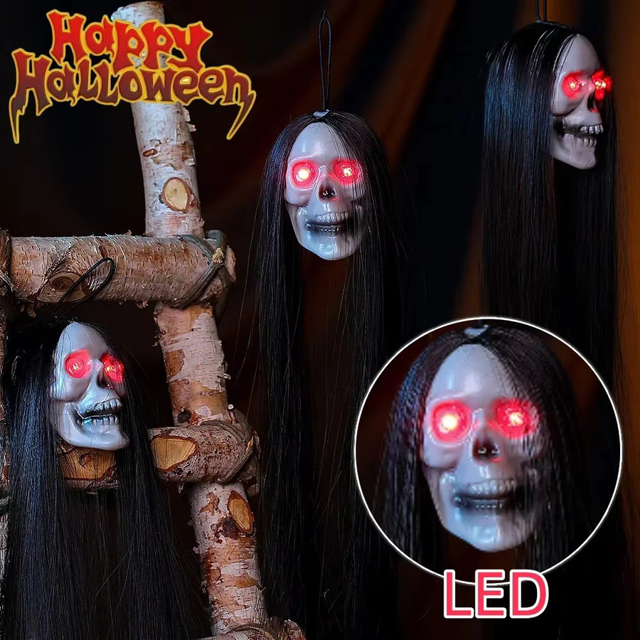 Trebalena Halloween Hängegeister-Requisite in Weiß mit leuchtendem Geisterkopf und langen Haaren aus Kunststoff für deine Spukhaus- und Fluchtraumdekoration - Bild 2