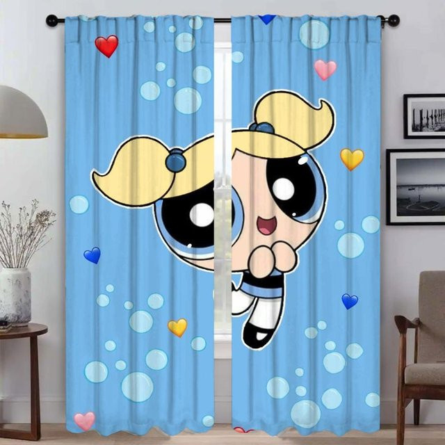 The Powerpuff Girls Verdunkelungsvorhänge für dein Zuhause, 2er-Set, Blau, Breite: 50 cm, Höhe: 70 cm - Bild 1