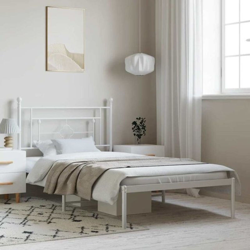 VIDAXL Premium Metallbett mit Kopfteil in Weiß, B/T/H: 100 x 200 cm - Bild 1