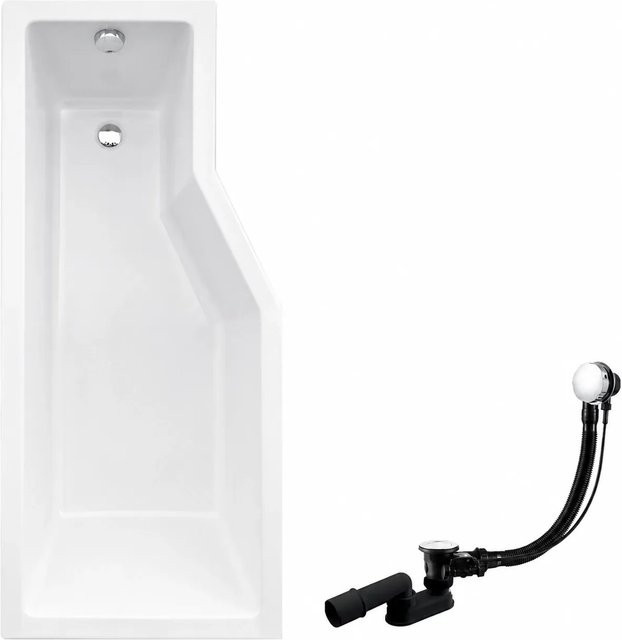 KOLMAN Eckbadewanne links in Weiß mit 3-teiliger Glasabtrennung, inklusive Ablauf und Füßen, B/T: 150 x 75 cm - Bild 1