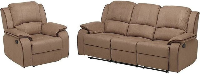 Couchgarnitur Hernani mit Sessel von Vente-unique in Taupe aus Microfaser, Breite: 210 cm, Tiefe: 100 cm - Bild 1