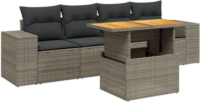 vidaXL 5-teilige Garten-Sofagarnitur aus Poly-Rattan in Grau mit Kissen und Tisch - Bild 1