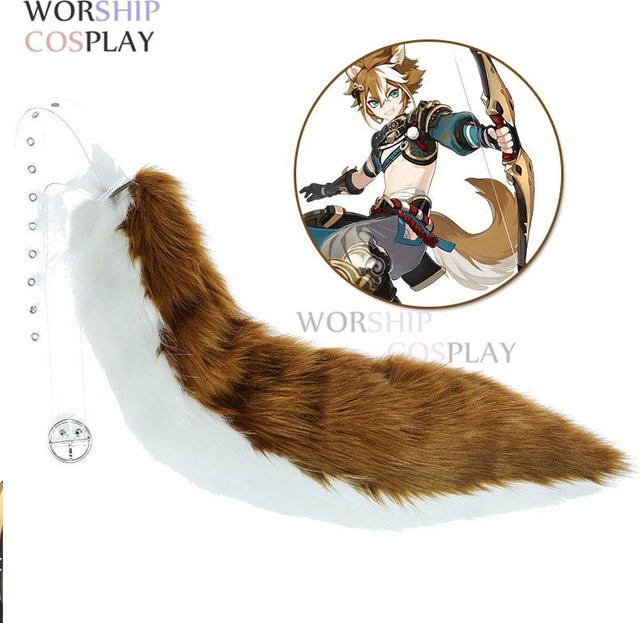 YIRAN Genshin Impact Gorou Cosplay Kopfbedeckung, Plüsch Ohr Schwanz Set, Weiß - Bild 1
