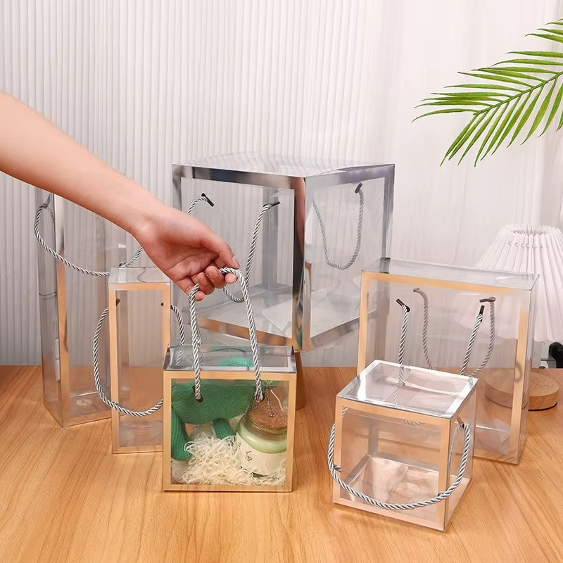 5 Stück transparente PVC-Geschenkboxen mit Goldfolie für Hochzeiten, Geburtstage und Partys - Bild 1