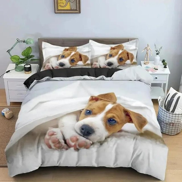 Jack Russell Hund Bettwäsche Set mit 3D-Druck und Reißverschluss, Breite: 70 cm, Länge: 133 cm - Bild 1