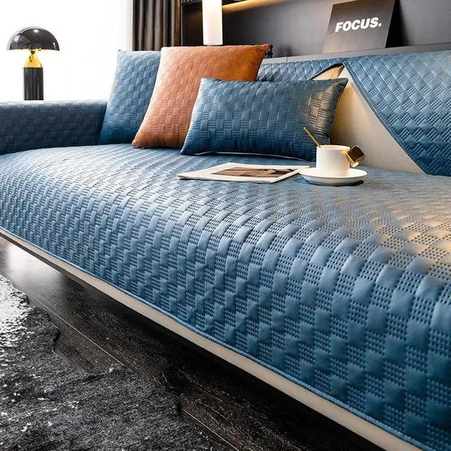 BC-Warm Home Sitzkissenbezug für 1-Sitzer Sofa aus wasserdichtem Technologie-Stoff in Blau mit Karomuster, Breite: 70 cm, Tiefe: 70 cm - Bild 1