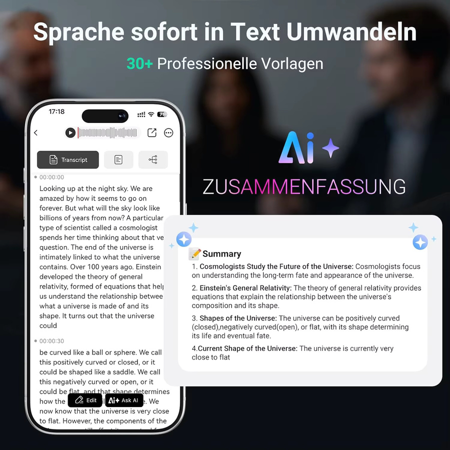 MECHEN AI-Voice-Recorder mit 64 GB Speicher, Silber, für Konferenzen und Anrufe mit KI-Zusammenfassung und App-Steuerung - Bild 3