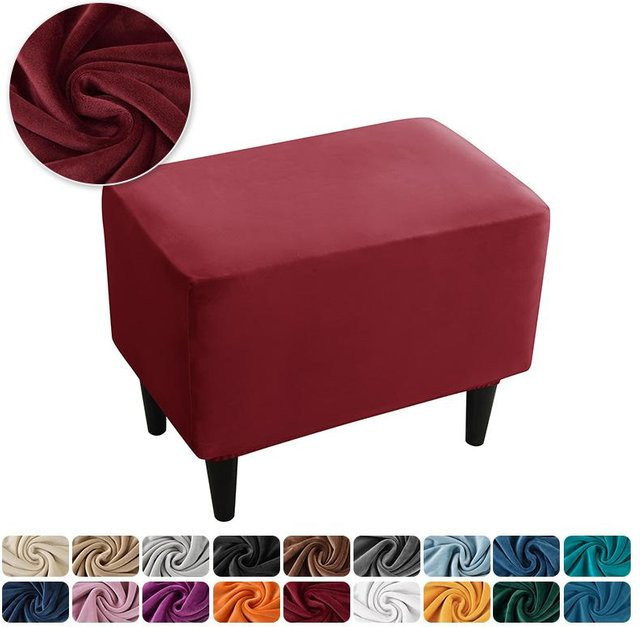 Elastischer Fußhockerbezug aus Samt von Yiran Furniture in Bordeaux, B/T/H: 55 x 35 x 20 cm - Bild 1