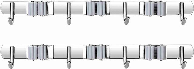 CosyHome Besenhalter aus Edelstahl mit 3 Klemmen und 4 Haken, 2er-Pack, Grau und Weiß - Bild 1