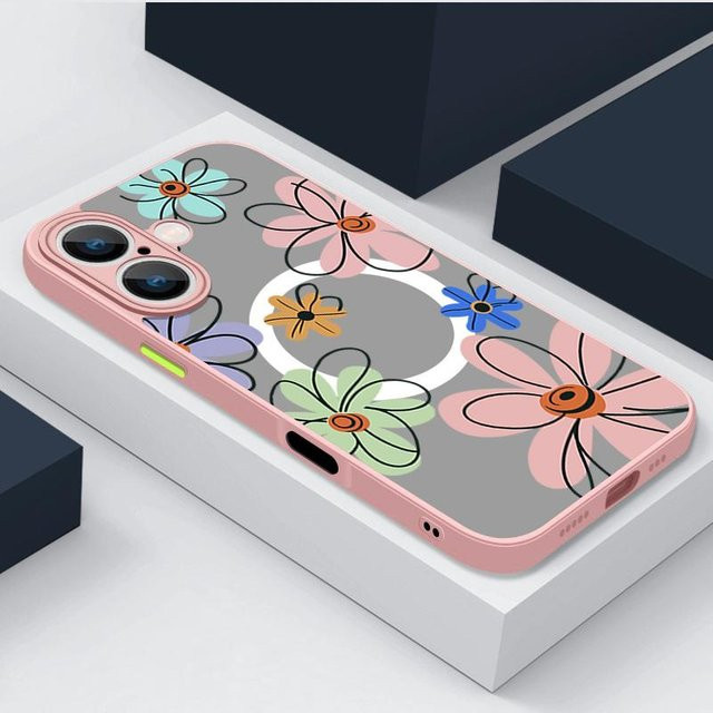 Magnetische Handyhülle mit Blumenmuster von Yiran für iPhone 16 15 14 13 12 Pro Max in Multicolour mit MagSafe Unterstützung und weichen Kanten - Bild 1