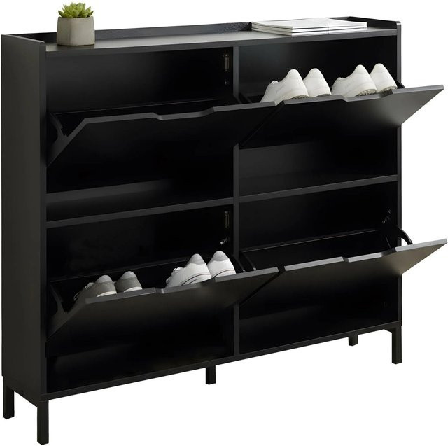 Relaxdays Schuhkipper aus MDF und Eisen in Schwarz mit 4 Fächern, B/H/T: 90 x 100 x 19 cm - Bild 1