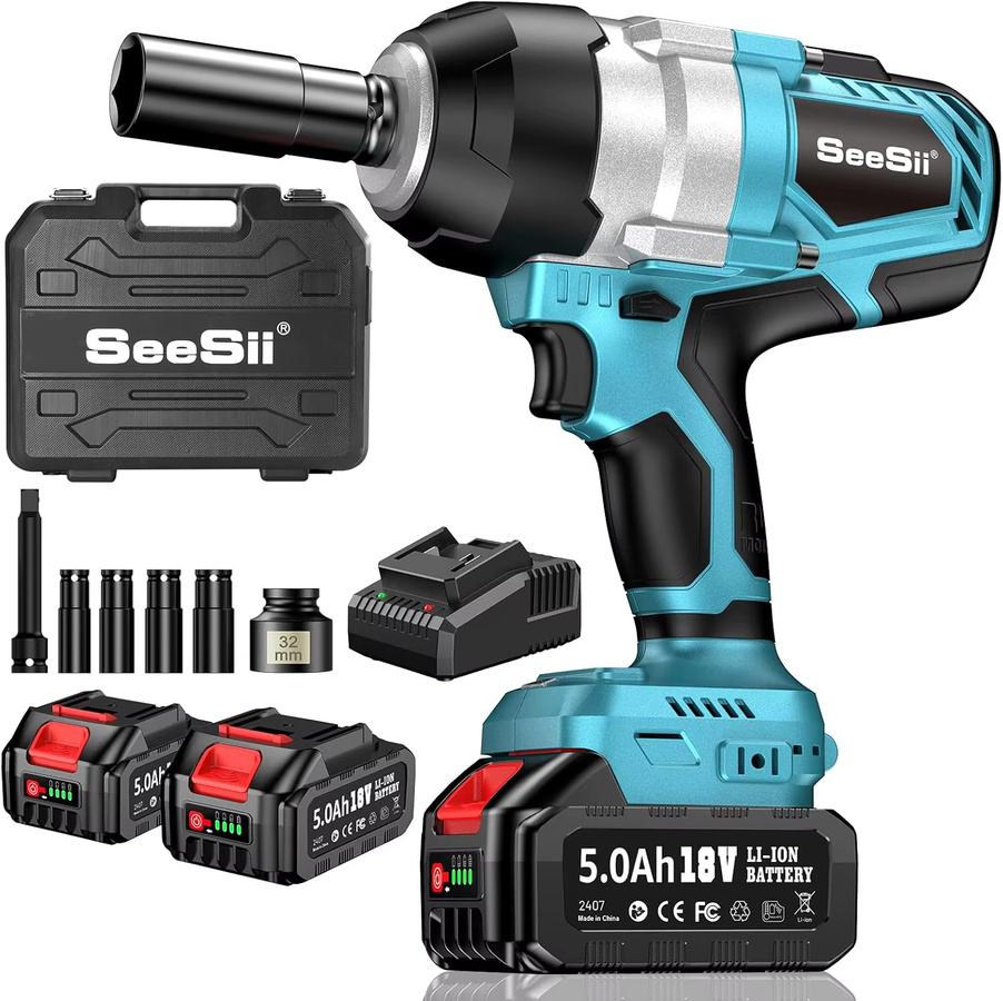 Seesii Akku-Schlagschrauber mit 1400 Nm Hochdrehmoment, 1/2 Zoll Antrieb, 1750 U/min, Blau, inklusive 2 x 5000 mAh 21V Akkus - Bild 6
