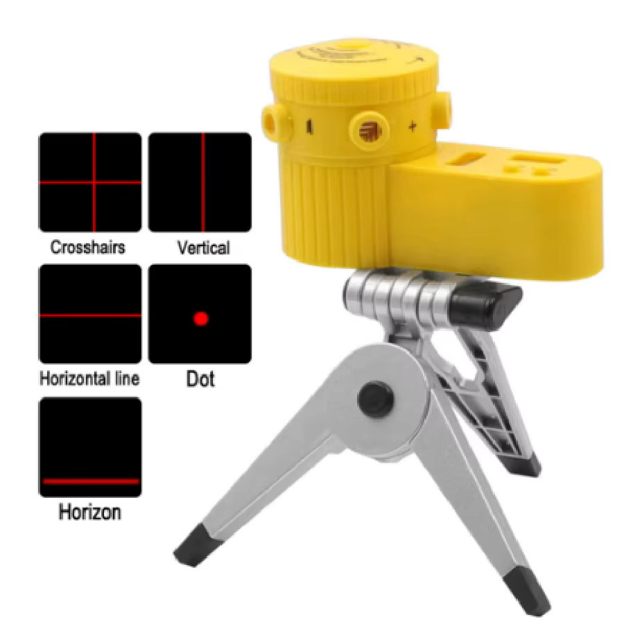 Multifunktionales 4-in-1 Laser-Nivelliergerät mit drehbarem Stativ und Wasserwaage in Silber-Gelb - Bild 4