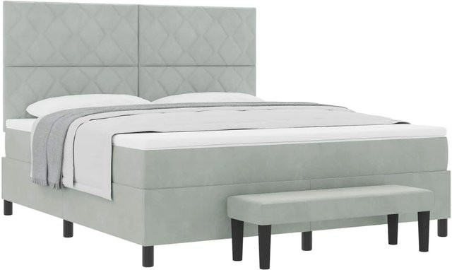 vidaXL Boxspringbett mit Matratze in Grau aus Samt, B/T: 180 x 200 cm - Bild 1