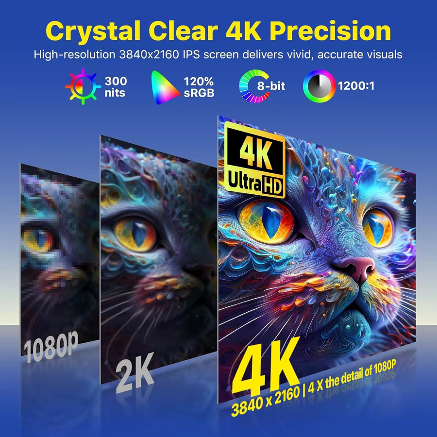 EVICIV 18,4 Zoll Tragbarer 4K QLED Monitor in Schwarz mit USB-C und HDMI für Laptop, PC, Smartphone und Konsolen - Bild 2