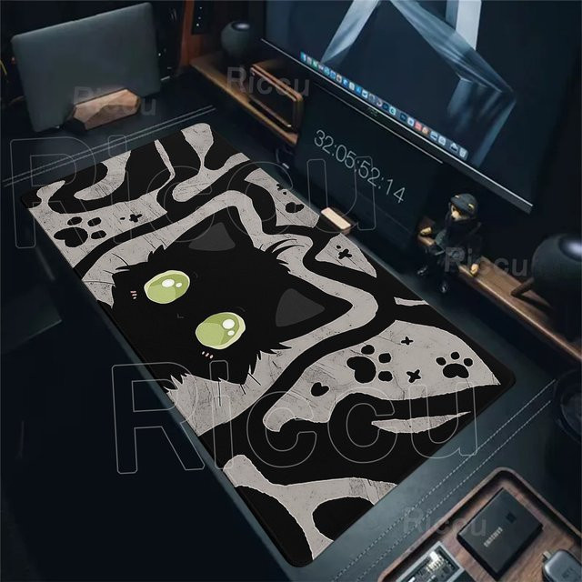 Riccu Mauspad Graffiti Lines Small Black Cat in Schwarz für Gamer und Büro - Bild 1