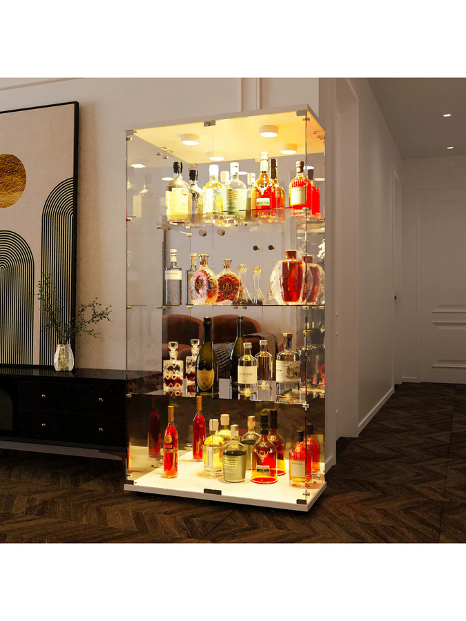 Rosahqnda Glasvitrine aus Sheesham-Holz in Weiß mit LED-Beleuchtung, verspiegelter Rückwand und Glastüren für dein Wohnzimmer oder Kinderzimmer - Bild 4