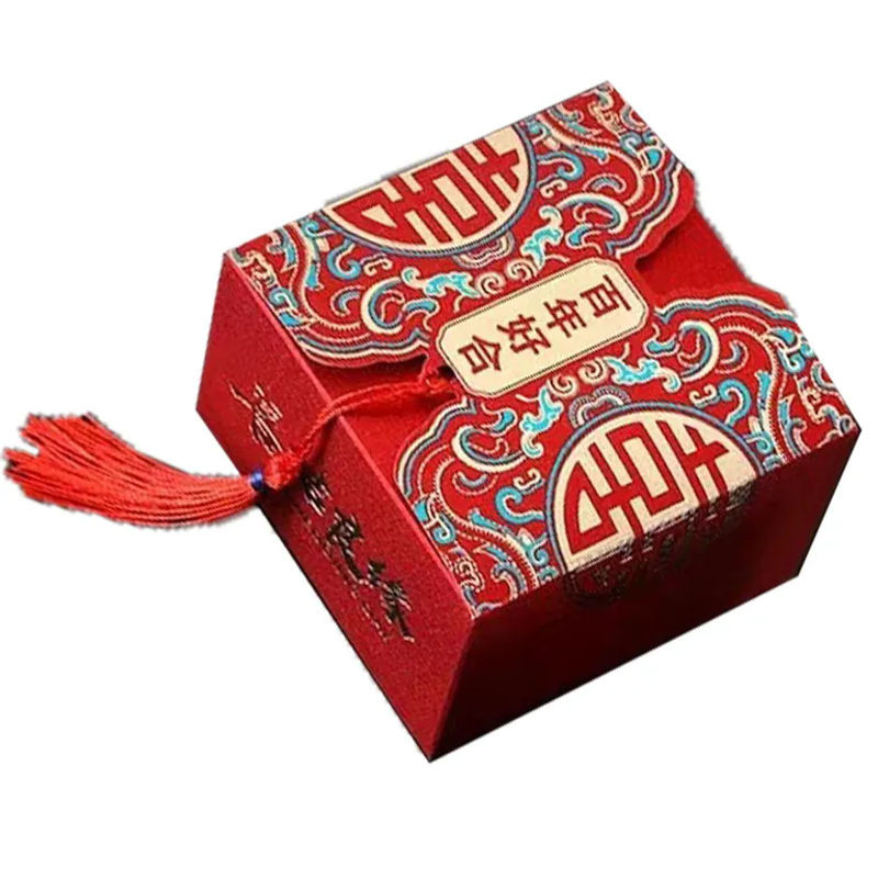 CosyHome Chinesische Süßigkeitenbox in Rot, Quadratische Dekobox im Orientalischen Stil, B/T/H: 6,5 x 6,5 x 4,5 cm - Bild 7