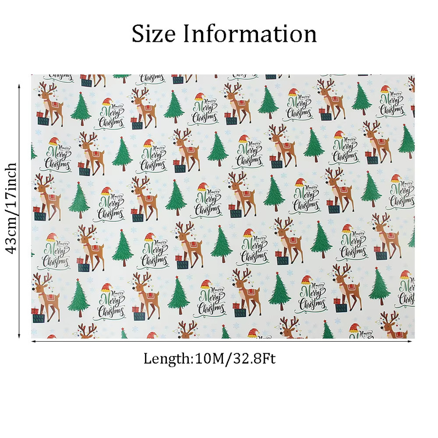 Weißes Weihnachts-Kraftpapier mit Rentier- und Baum-Design, 1 Rolle, 5,2 m x 0,5 m - Bild 3
