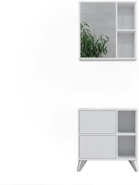 Vicco Badmöbel-Set Leano in Weiß, bestehend aus Waschtischunterschrank und Spiegelschrank mit LED-Beleuchtung - Bild 1