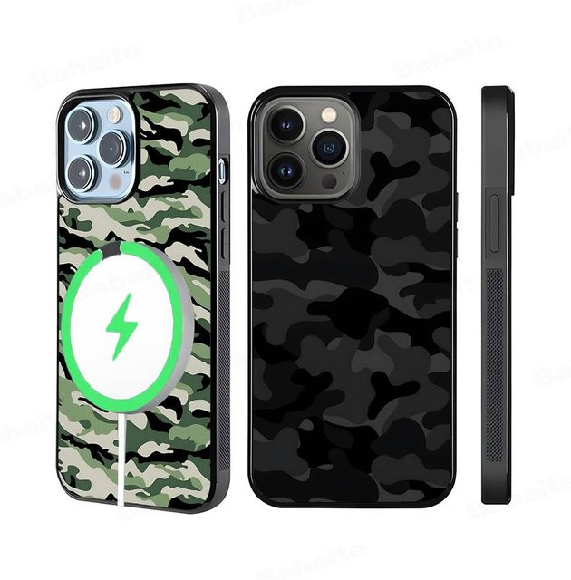 MagSafe Magnetische Handyhülle im Camo Militär Armee Design für Apple iPhone 11 12 13 14 15 16 17 Pro Max Plus aus PC und TPU, Multicolour - Bild 1