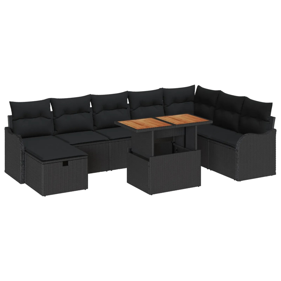 vidaXL 9-teiliges Garten-Sofa-Set mit Tisch und Kissen aus schwarzem PE-Rattan und Stahlrahmen - Bild 2