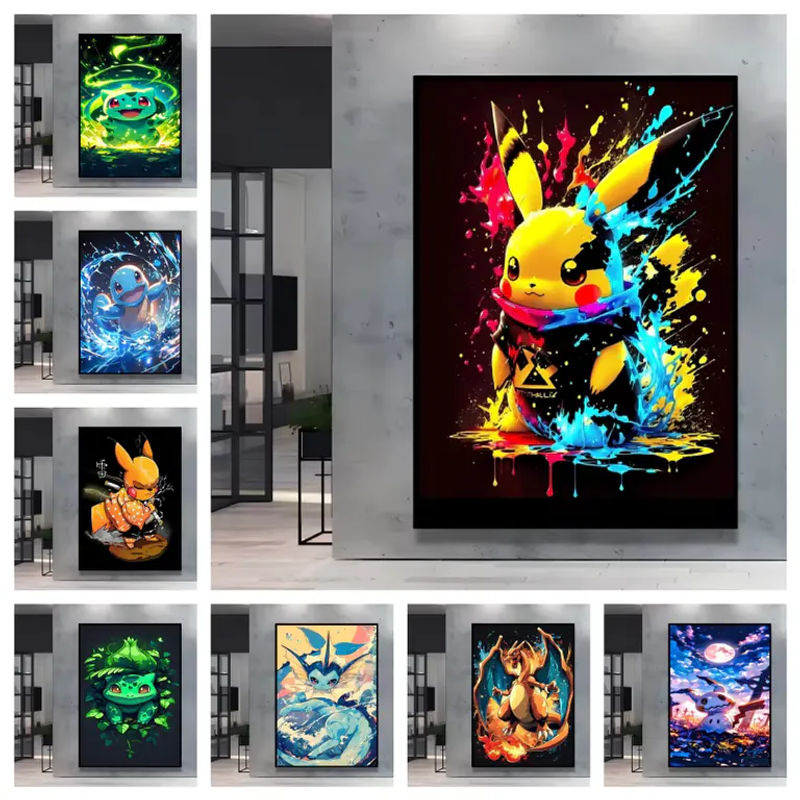 Kayou Pokemon Pikachu Anime Leinwandgemälde als mehrfarbiges Wandbild im Hochformat für die Wandmontage - Bild 2