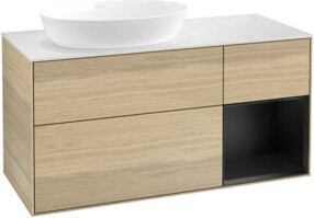 V&B Waschtischunterschrank Finion in Weiß mit Eichenoptik und blauem Regal, Breite: 120 cm, Tiefe: 50,1 cm, Höhe: 50,1 cm - Bild 1