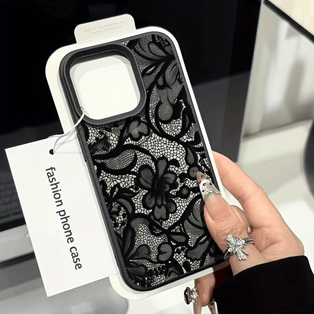 Samsung Handyhülle mit Spitzenmuster Lychee Design in Schwarz für Galaxy S26 S25 FE S24 S23 S22 Ultra Plus A56 A55 A54 A53 A36 A35 A16 A25 Cover - Bild 1