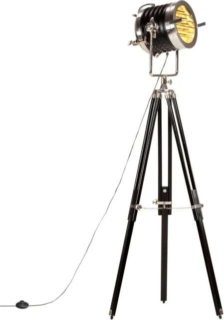 vidaXL Stativlampe im Retro-Stil aus Mango Massivholz und Metall, Schwarz/Braun, Höhe: 171 cm - Bild 1
