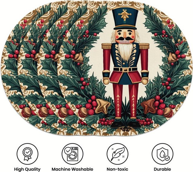 VIKAMA 4-teiliges Weihnachts-Tischset mit Nussknacker-Design für Feiertags-Tischdekorationen - Bild 1