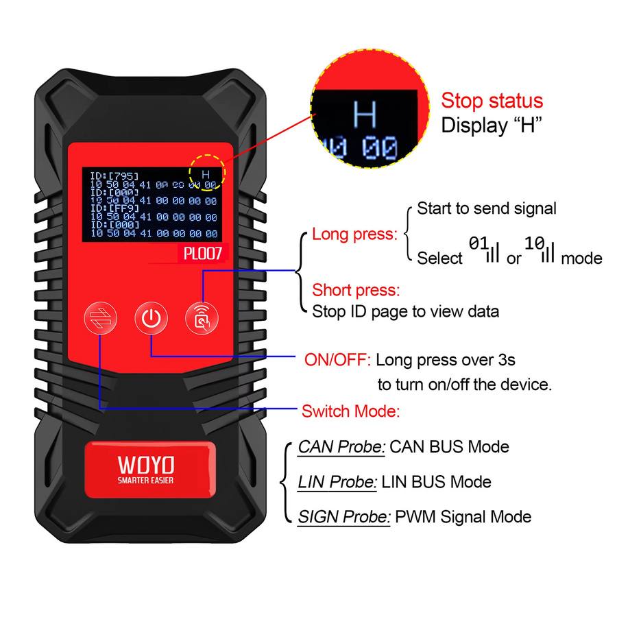WOYO PL007 PRO 3.0 CAN BUS Tester mit Wireless-Signalempfänger, LIN BUS Analyzer und PWM-Signal Detektor in Schwarz - Bild 3