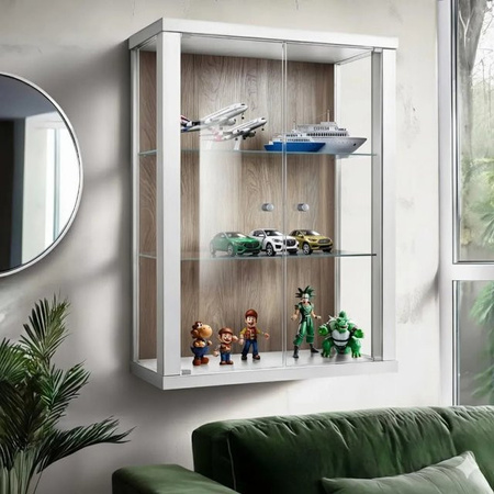K-Möbel Hängevitrine mit Glastüren und höhenverstellbaren ESG-Glasböden in Weiß und Sonoma Eiche, B/H/T: 80 x 60 x 25 cm