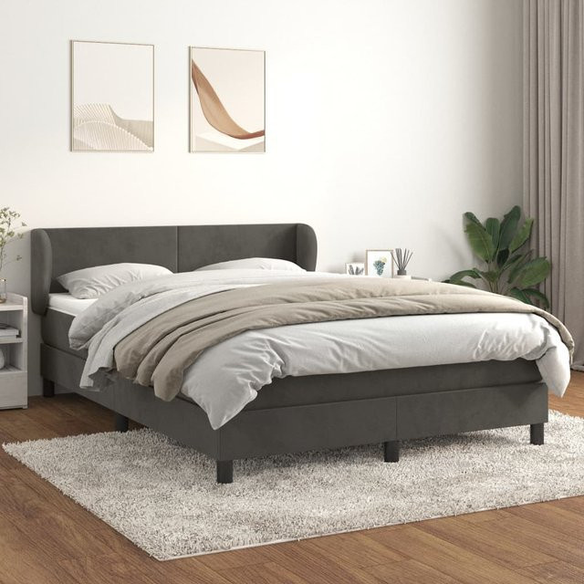 vidaXL Boxspringbett mit Matratze Dunkelgrau Samt B/T/H: 140 x 190 cm - Bild 3